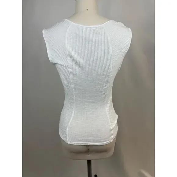We The Free Free People White Ribbed Sculpted Tank Top L Stretch Fitted Corset - Picture 2 of 7